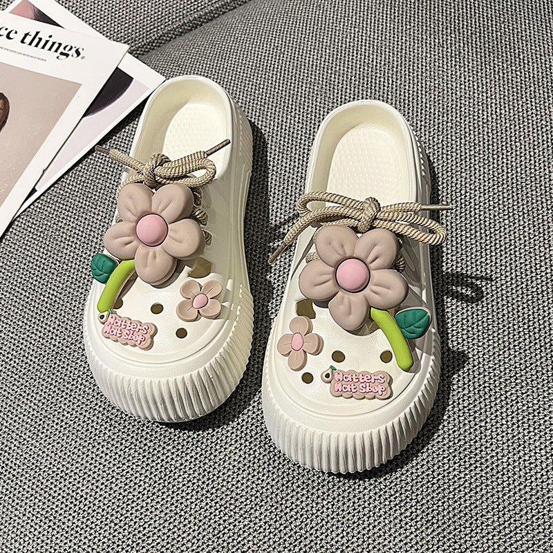 Sweet Flowers Closed Toe Half Slippers Women's Summer Outdoor Shoes