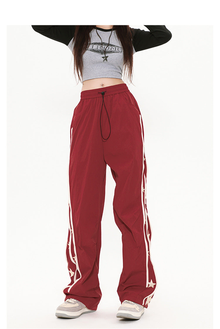 Side Star Design Straight College Style Sports Pants