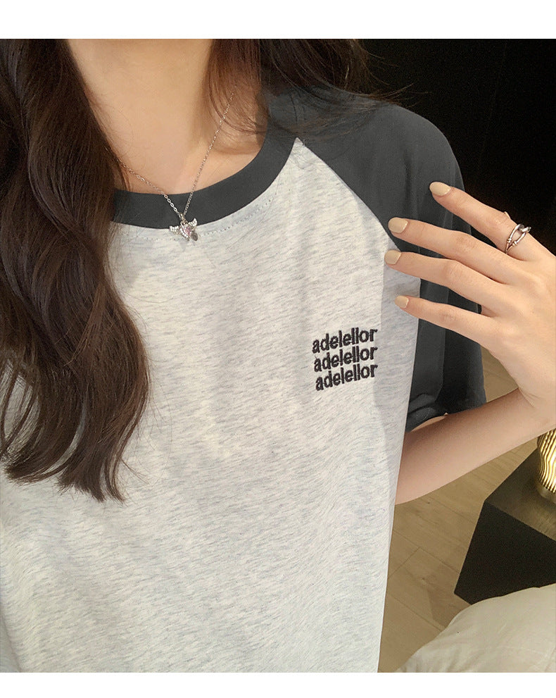 T-shirt In Contrast Color Women's Raglan Half Sleeve Design Sense