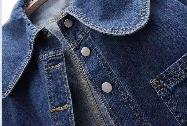 Retro Peter Pan Collar Short Denim Coat For Women