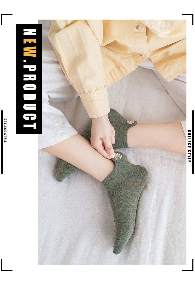 Solid Color Embroidery Simple All-match Korean Fashion Short Tube Cotton Socks