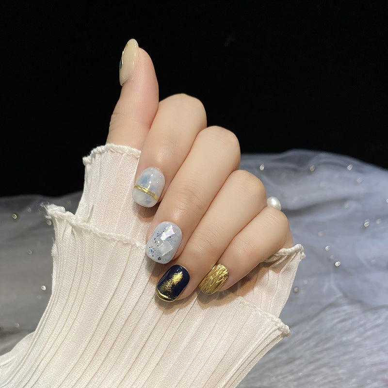 Women's Navy Blue Short Handmade Nail Sticker