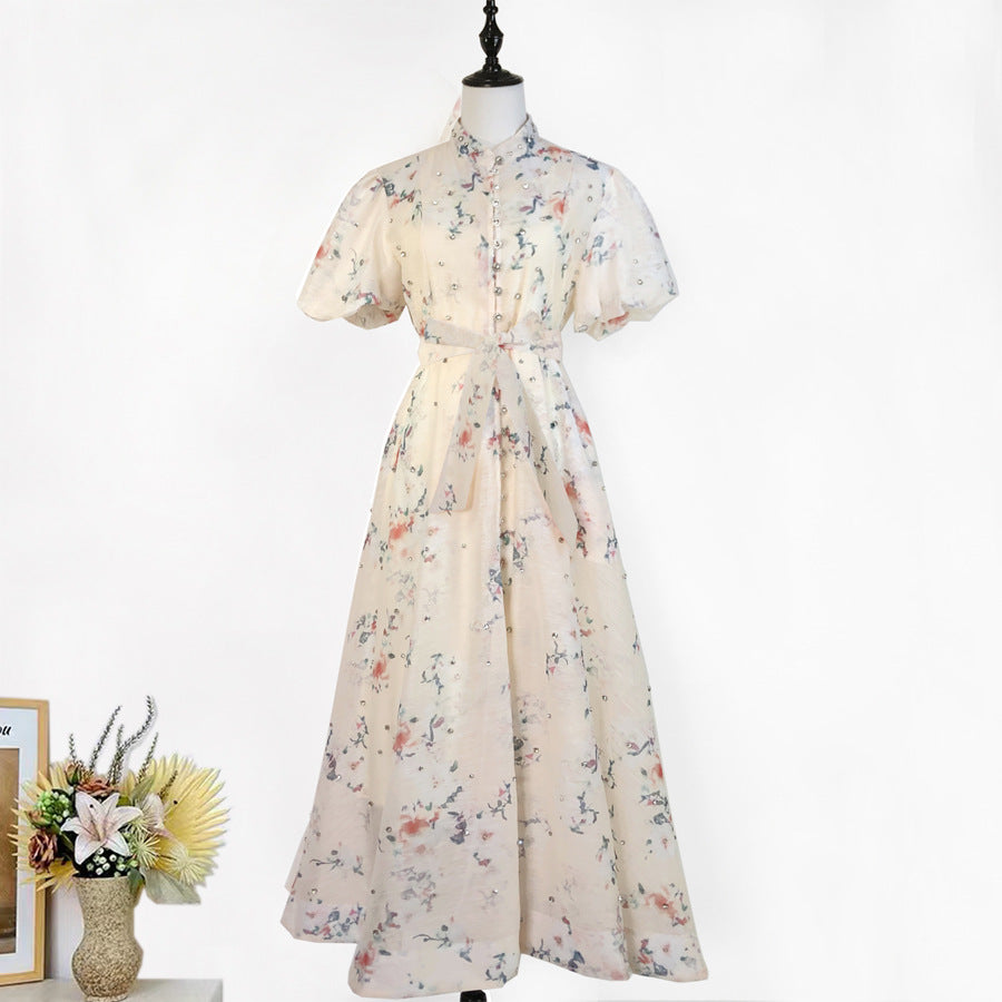 Womens Vintage-Style Floral Print Cinched Waist Dress
