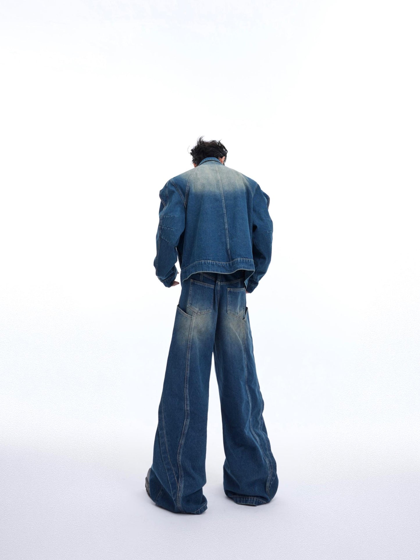 Niche Double-layer Design Short Denim Coat Blouse And Pants
