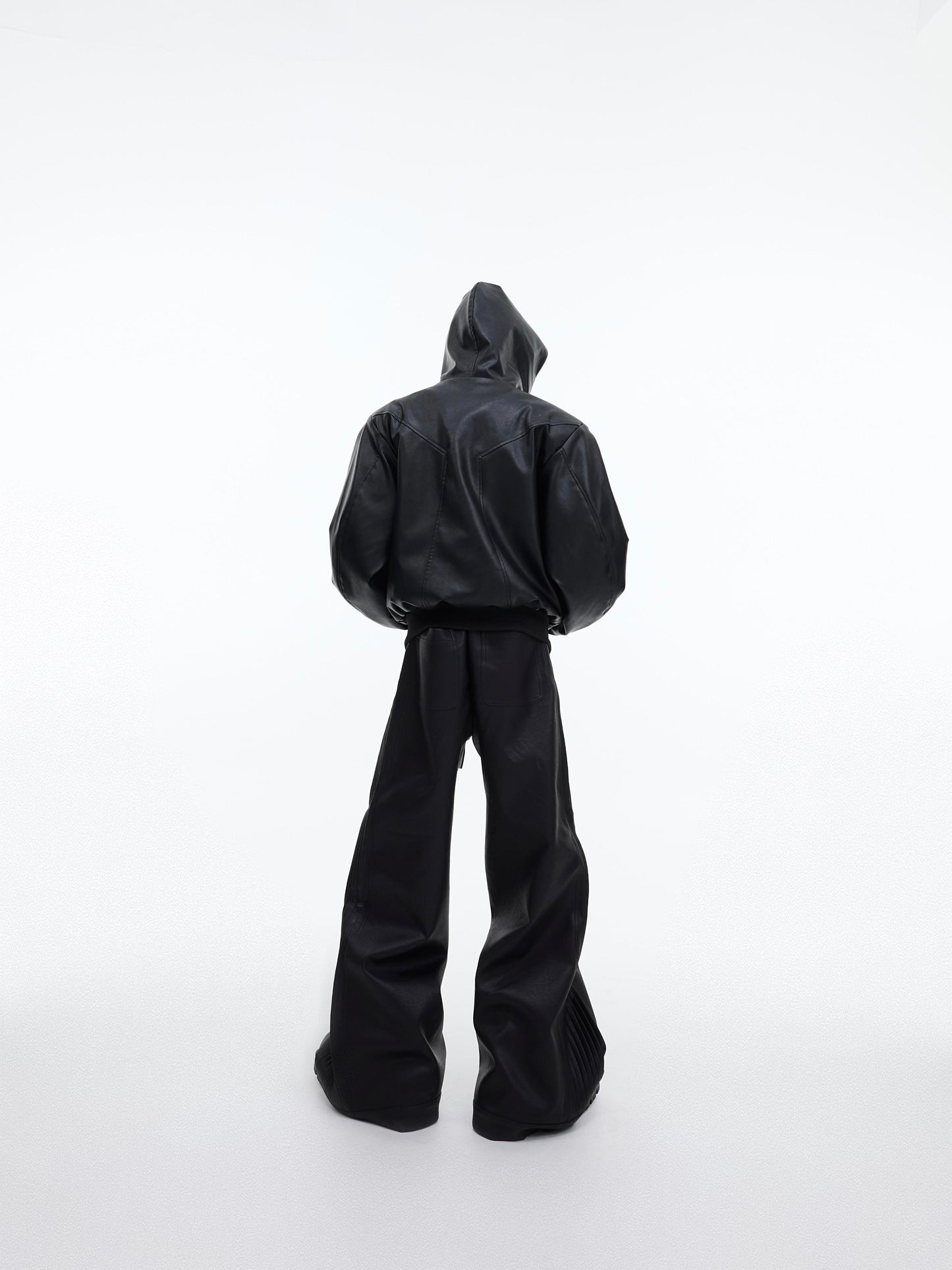 Zipper Hooded PU Leather Coat Loose Machete Sleeve Design Jacket