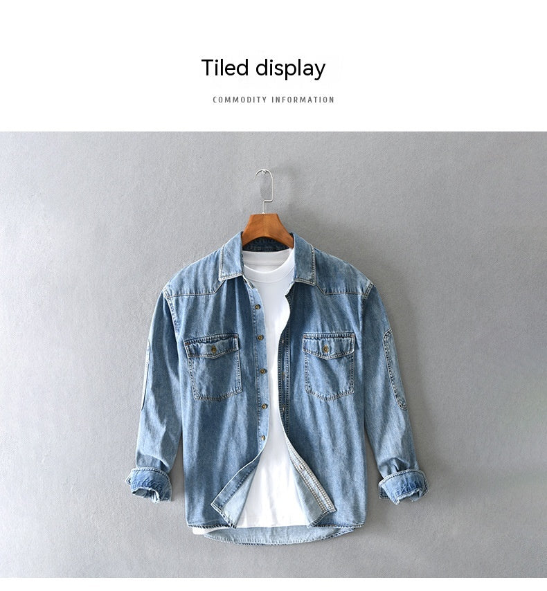 Japanese Style Loose Plus Size Casual Men's Denim Coat Long Sleeve Shirt