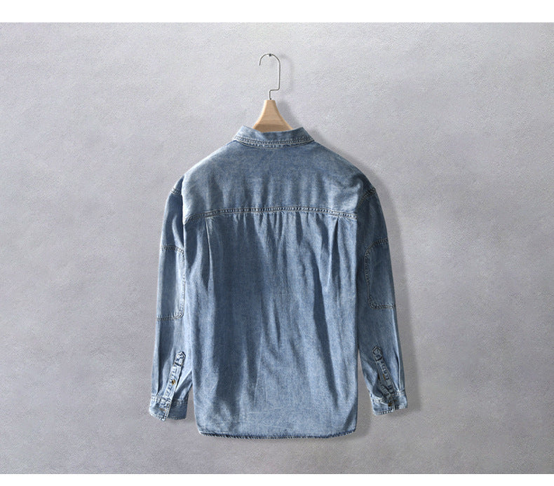 Japanese Style Loose Plus Size Casual Men's Denim Coat Long Sleeve Shirt