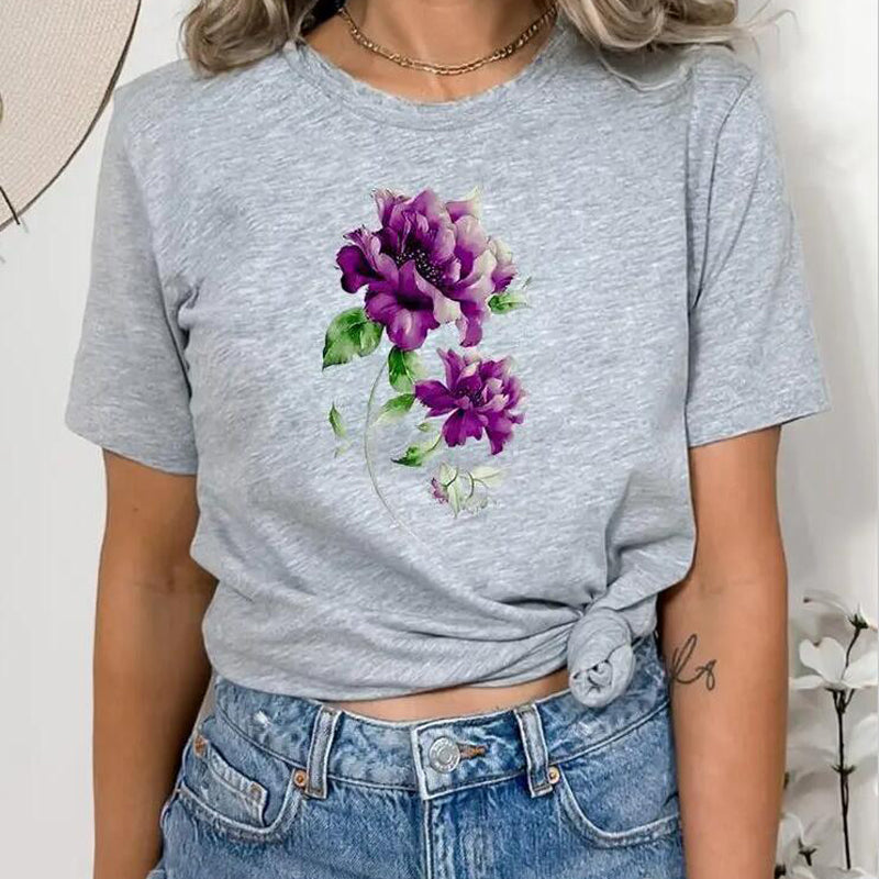 European And American Digital Printing Casual Round Neck T-shirt