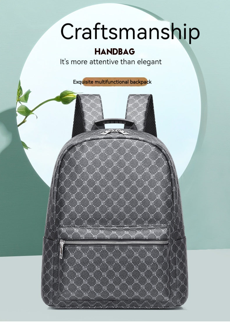 European And American Large-capacity Retro Men's And Women's Business Casual Leather Printed Backpack