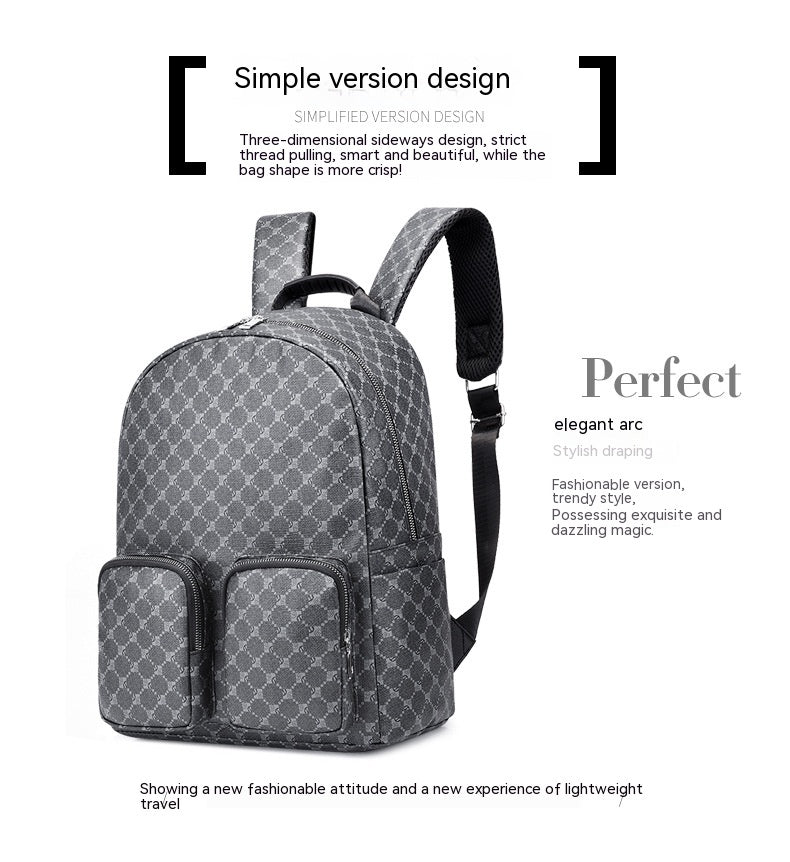 European And American Large-capacity Retro Men's And Women's Business Casual Leather Printed Backpack