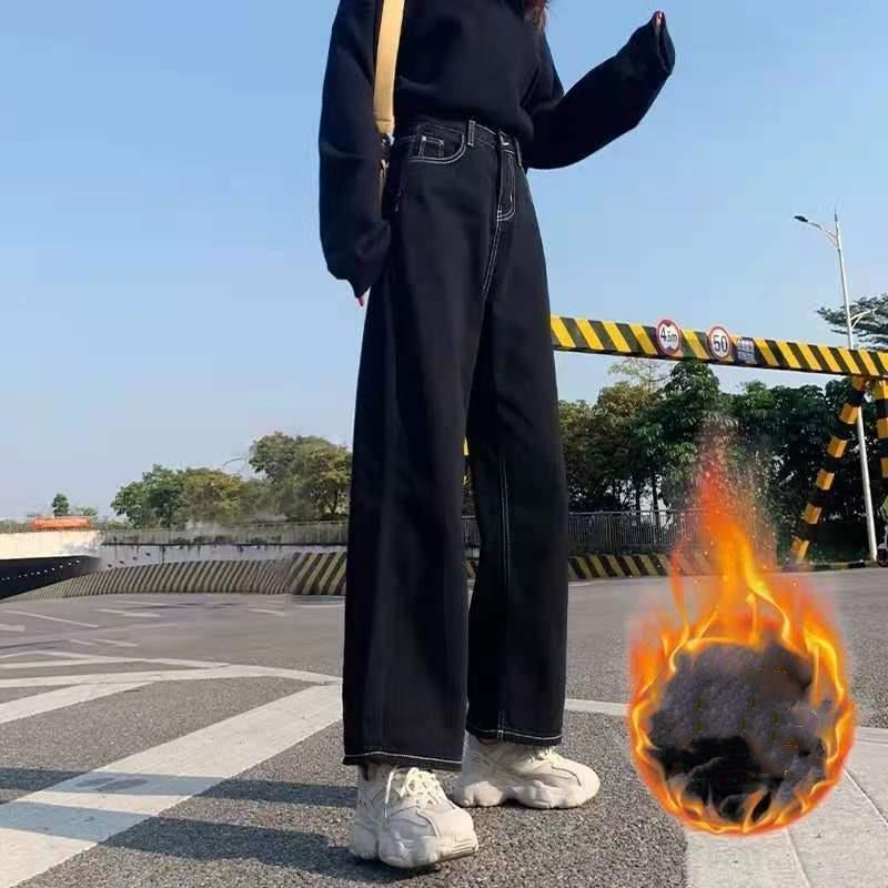 Black Wide-leg Jeans Women's High Waist Straight Mopping Pants