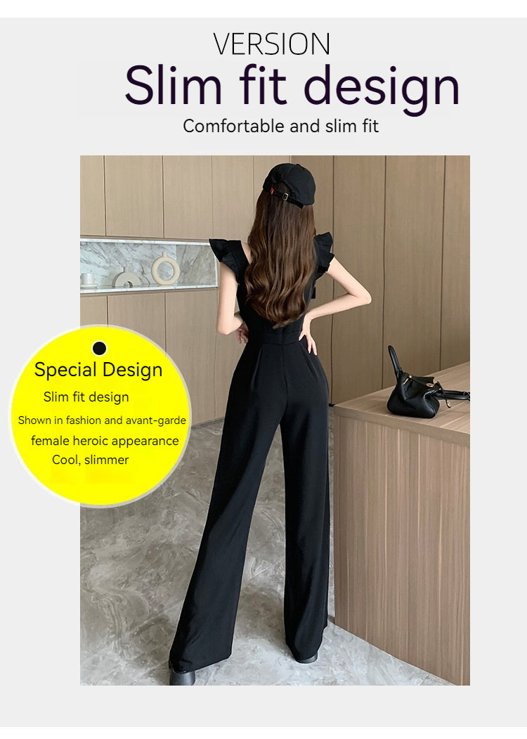 Mushroom Edge Temperament Sleeveless Jumpsuit With A Drooping Feeling And Wide Leg Pants