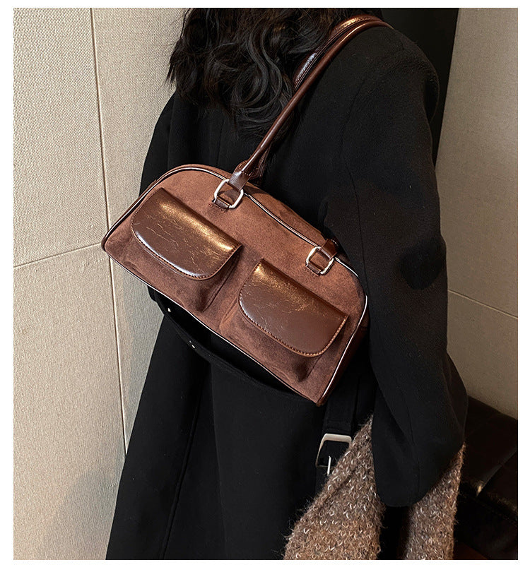 College Style Velvet Frosted Leather Bow Ribbon Commuter Bag Advanced Simple