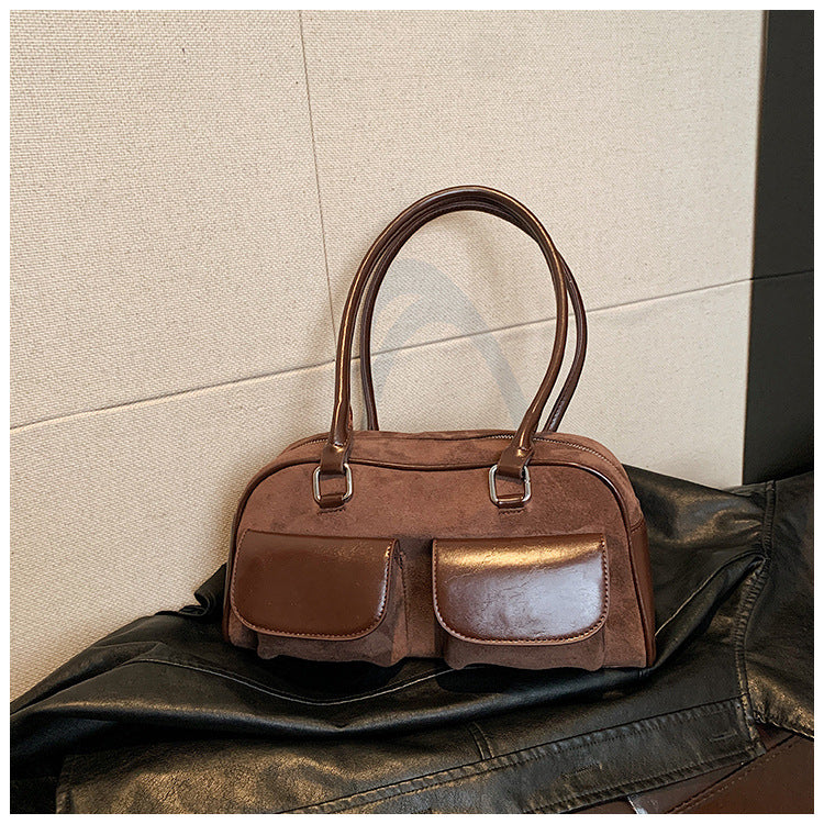 College Style Velvet Frosted Leather Bow Ribbon Commuter Bag Advanced Simple