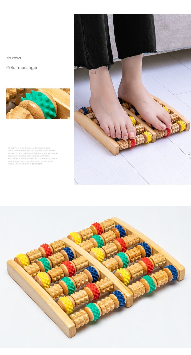 Wooden Six-row Large Roller Foot Acupuncture Massager