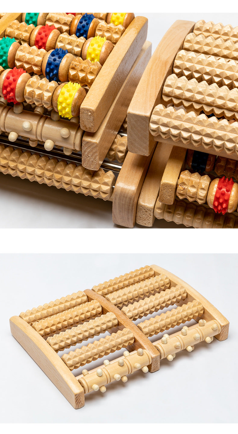 Wooden Six-row Large Roller Foot Acupuncture Massager