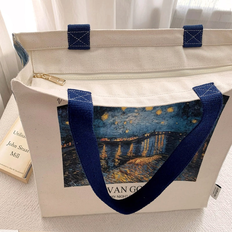 Van Gogh Museum Starry Sky On The Rhona River Zip Canvas Bag
