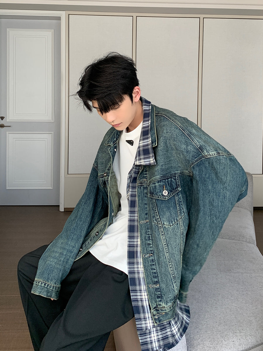 Spring And Autumn Fake Two-piece Denim Coat For Men