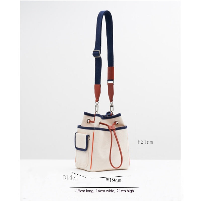 Contrast Color Drawstring Closed Canvas Bag