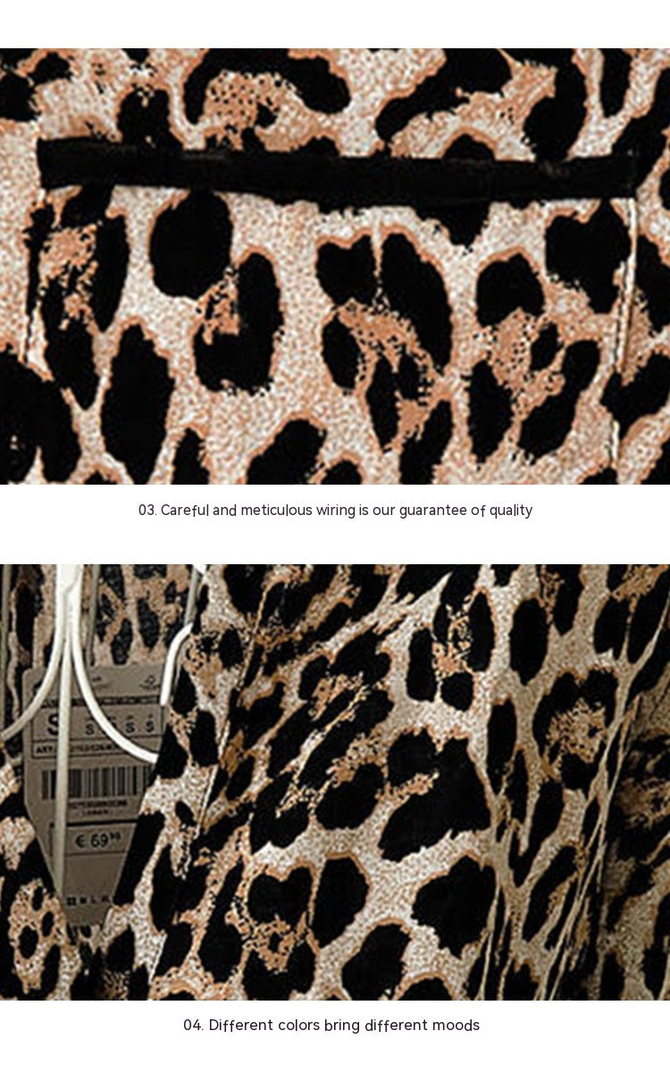 Casual Chiffon Shirt Women's Leopard Print Pattern Anti-DDoS Stand Collar Shirt
