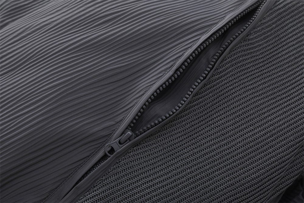 Pleated Design Loose Casual Pocket Zipped Stand Collar Cotton-padded Coat