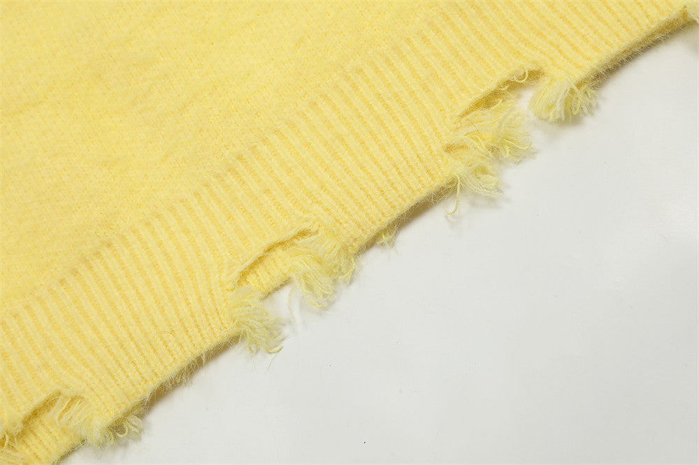 Banana Round Neck Sweater Men's High Street Ripped Ripped