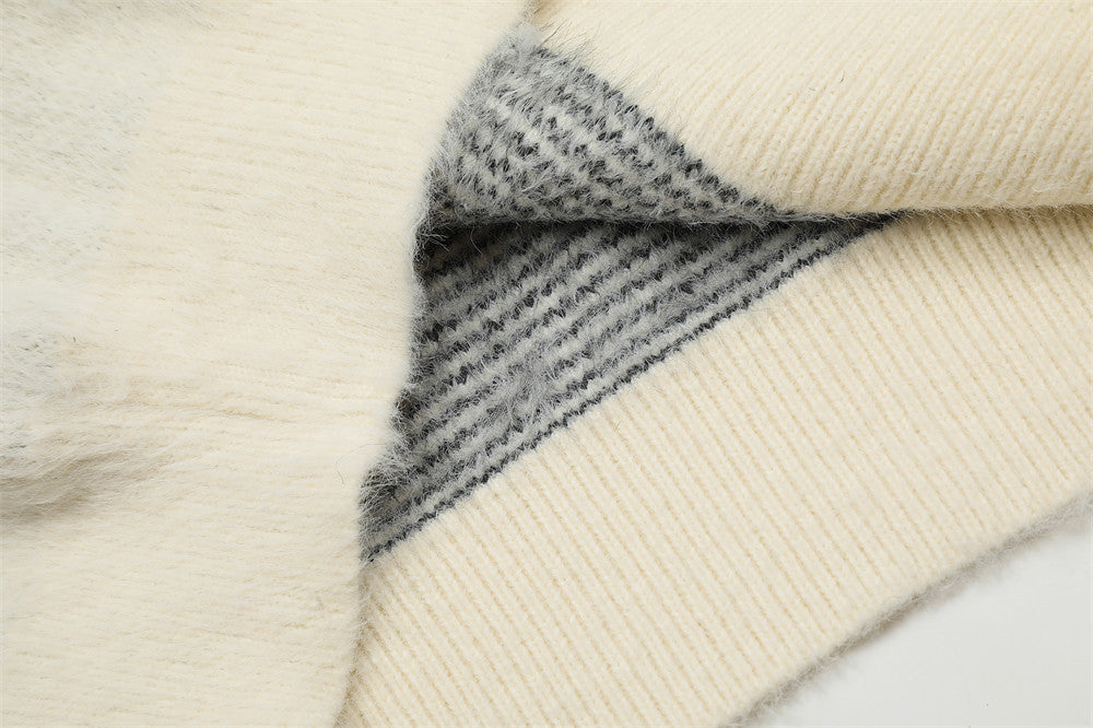 Animal Jacquard Brushed Round Neck Sweater Men's Loose