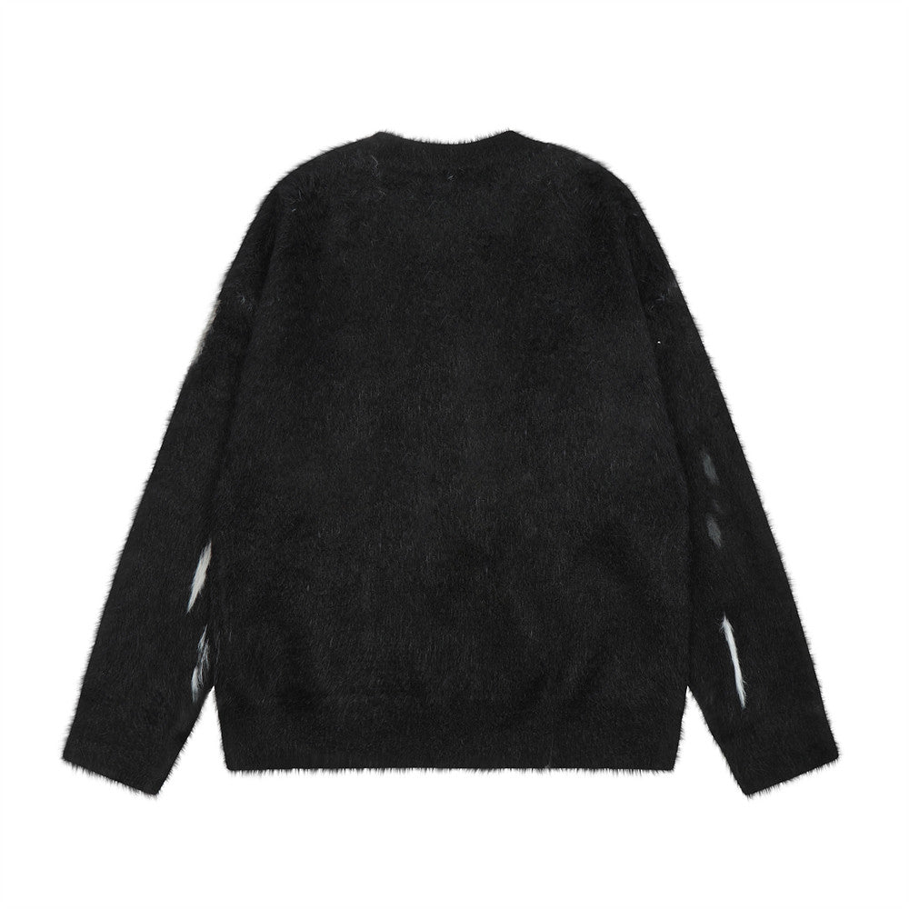 Animal Jacquard Brushed Round Neck Sweater Men's Loose