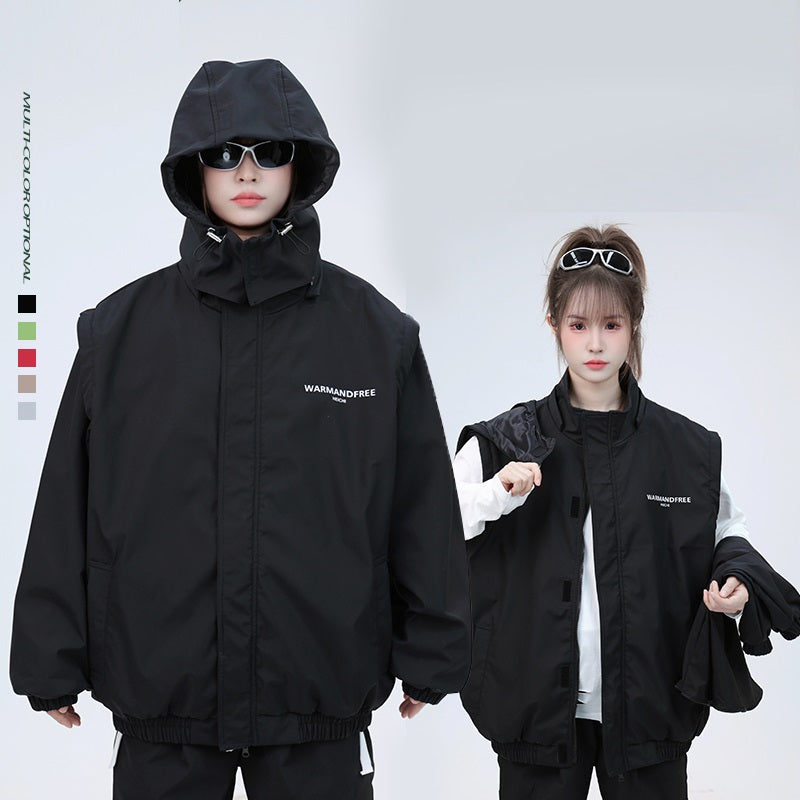 Spring New Detachable Sleeve Hooded Jacket Coat For Men