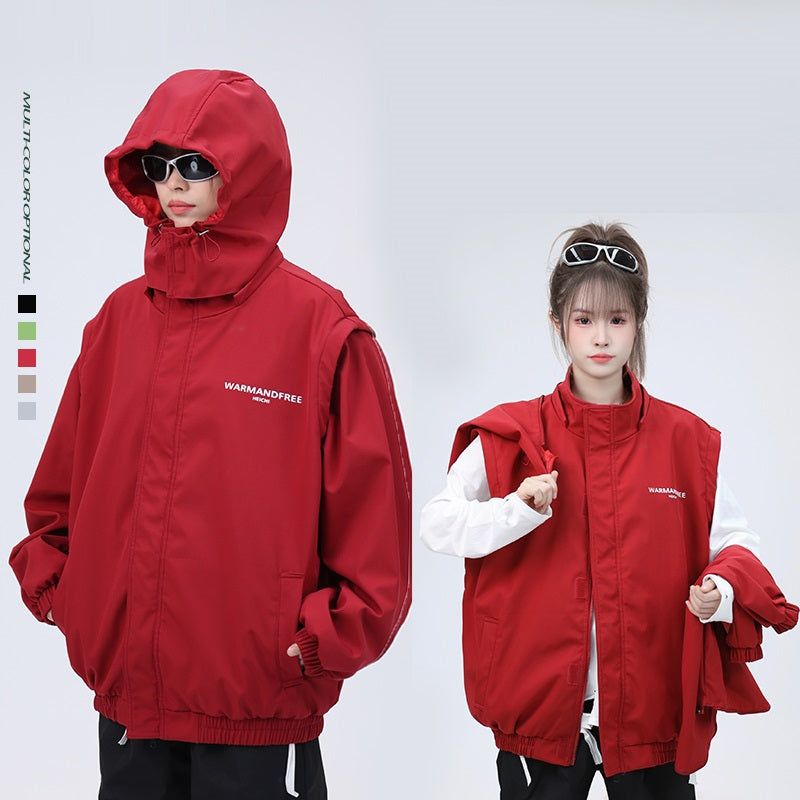 Spring New Detachable Sleeve Hooded Jacket Coat For Men