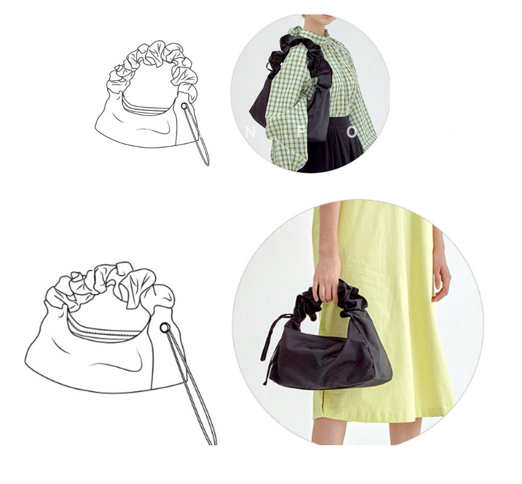 Student Large-capacity Pleated Canvas Nylon Underarm Shoulder Messenger Bag