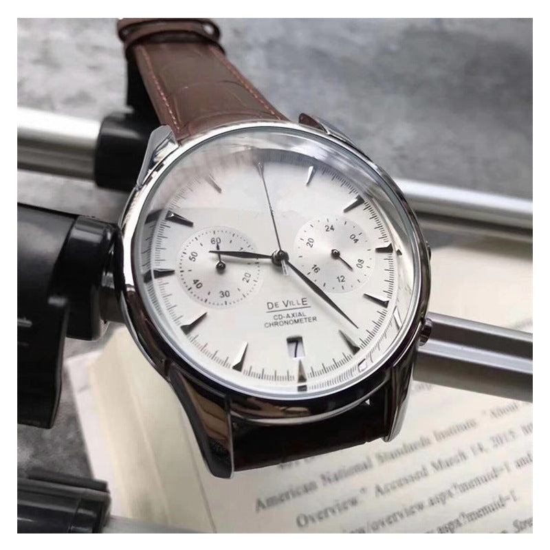 Men's waterproof leather quartz watch