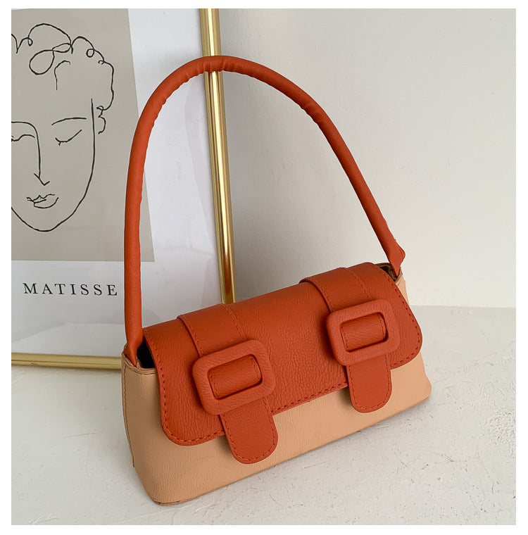 French niche bag women's bag fashionable new fashion Korean casual simple contrast color mesh red one shoulder underarm bag