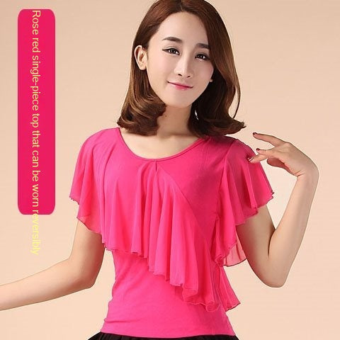 Square Dance Clothing Mesh Round Neck Latin Dance Dancing Practice Clothes