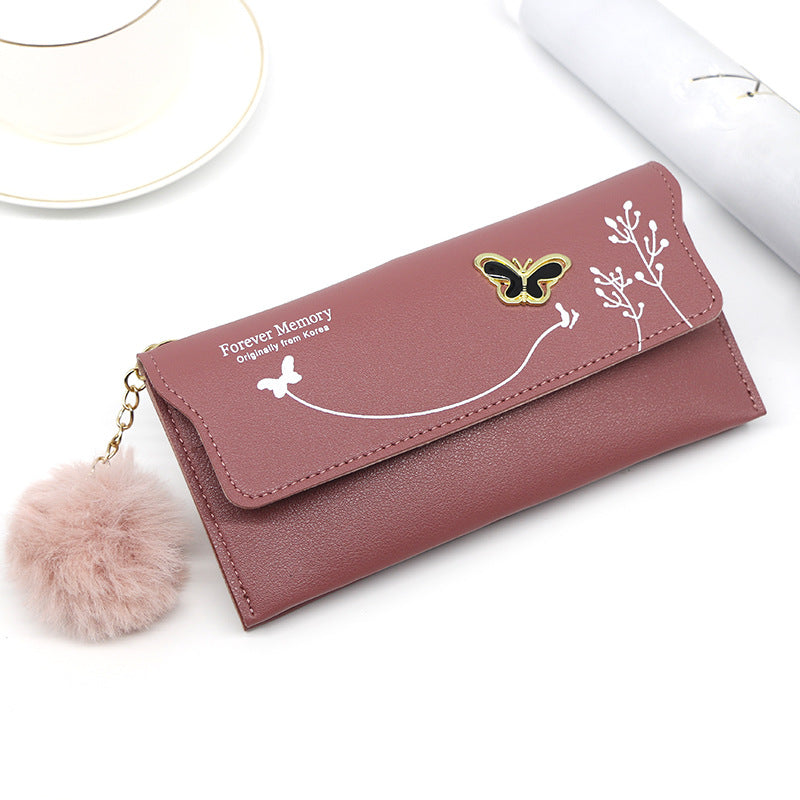 Fashion Ladies Long Solid Color Fur Ball Bow Clutch