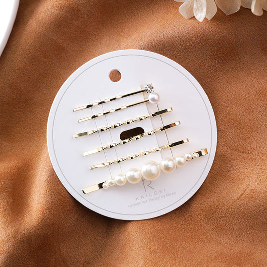 Rhinestone pearl hairpin clip bangs card