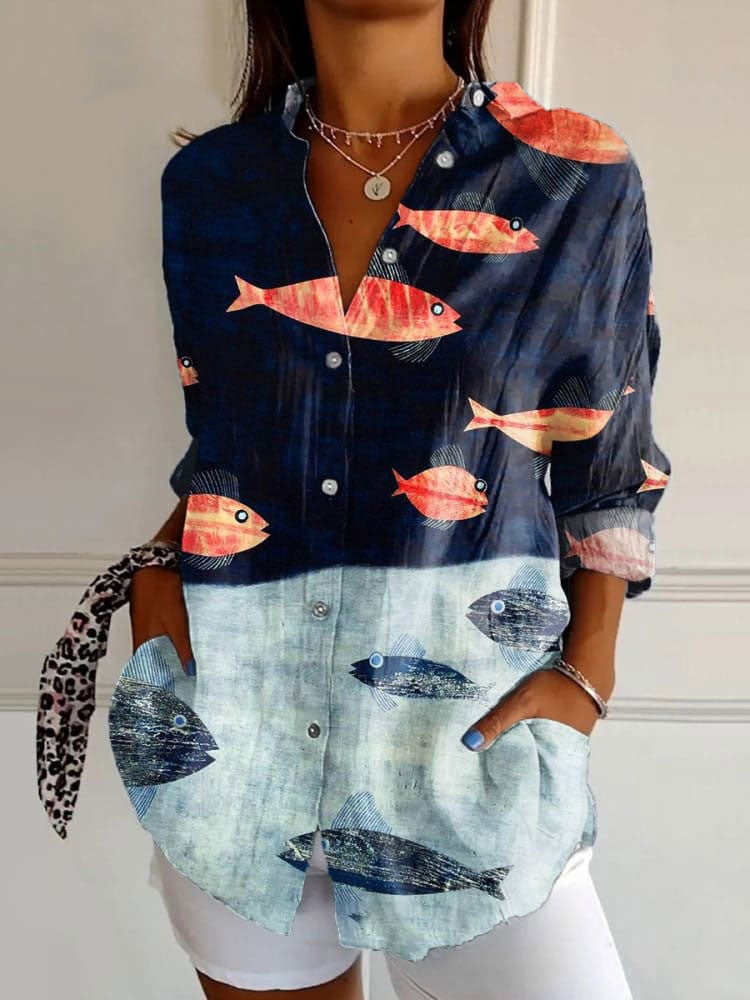 Women's Drop-shoulder Sleeve 3D Digital Printing Long-sleeved Shirt