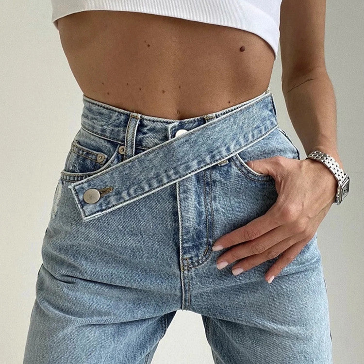 High-waisted Straight-leg Wide Floor-length Denim Jeans