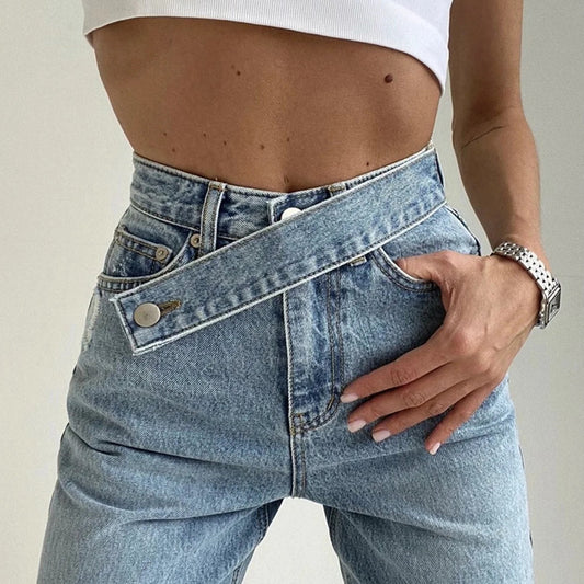 High-waisted Straight-leg Wide Floor-length Denim Jeans