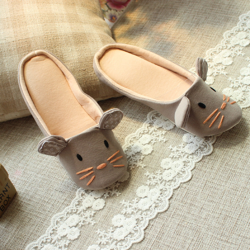Home Floor Slippers Embroidered Mouse Shape