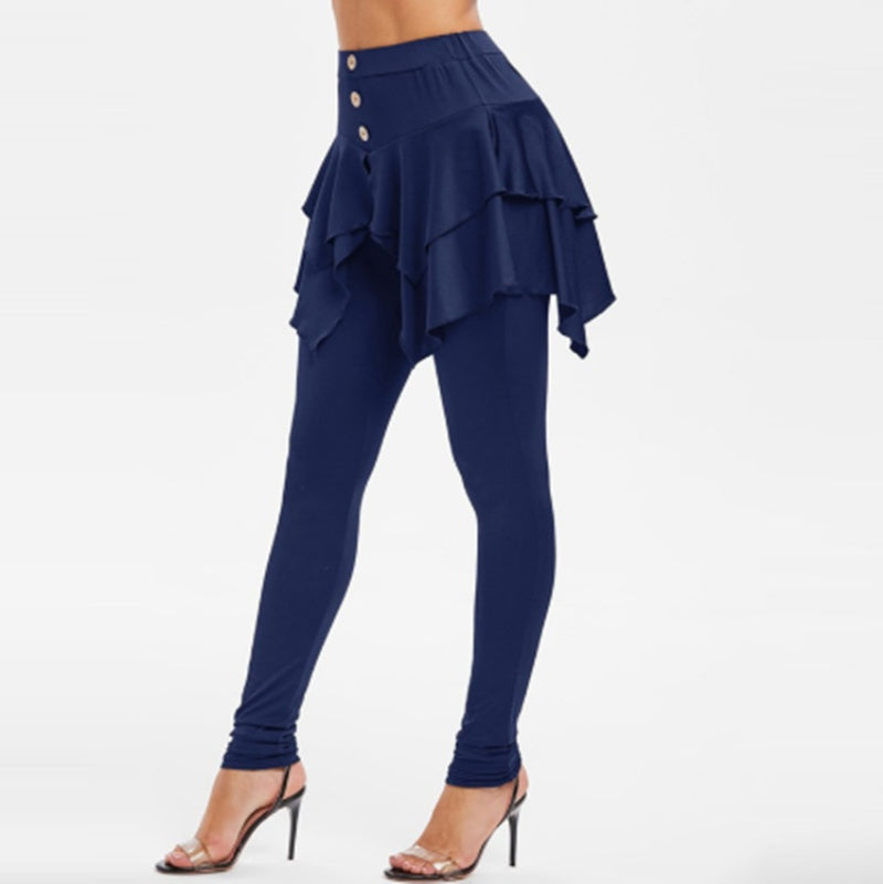 Solid Color Slim Three-button Leggings Trousers