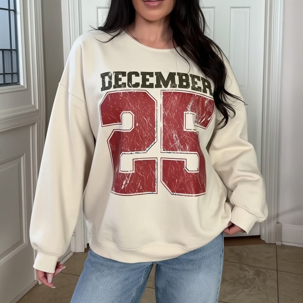 Alphanumeric-print Crewneck Long-sleeve Sweatshirt For Women