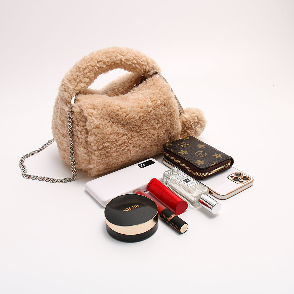 Plush  Lamb Hair Lunch Box Bag Chain Messenger Bag