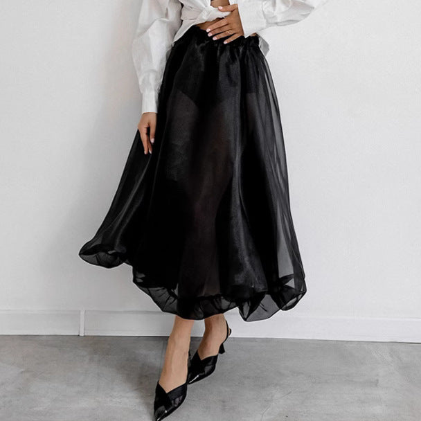 Black Sexy See-through Mesh High Waist Skirt