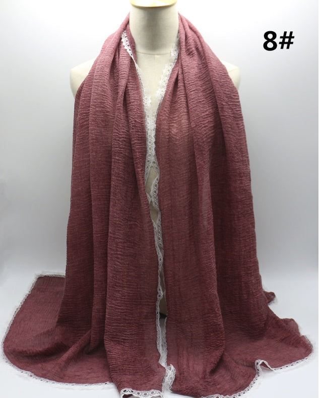 Cross Border Amazon Cotton Dirty Dye Solid Lace Scarf