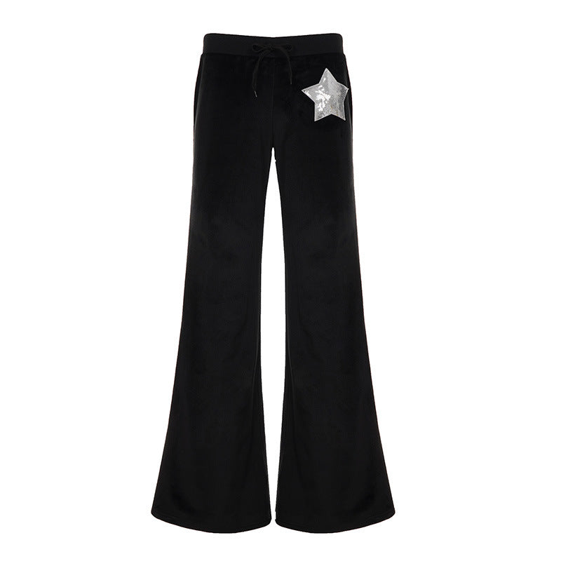 Niche Style Paljetbroderede Lavtaljede Casual Bukser