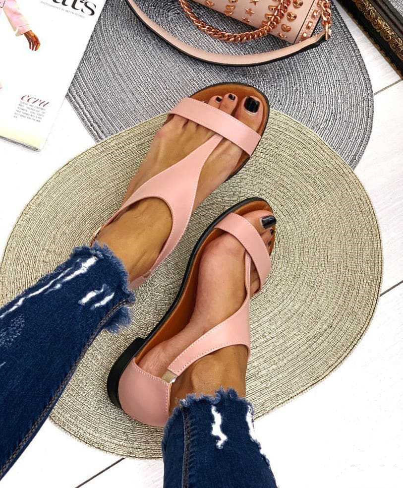 Flat toe 40-43 large size buckle sandals women