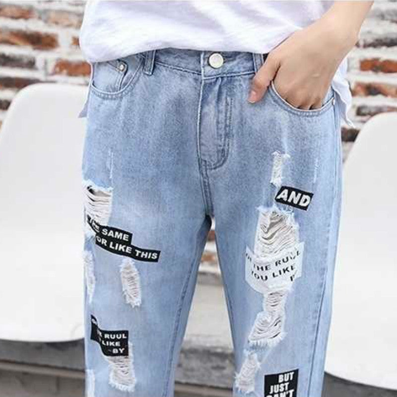 High-rise straight-leg cropped ripped jeans