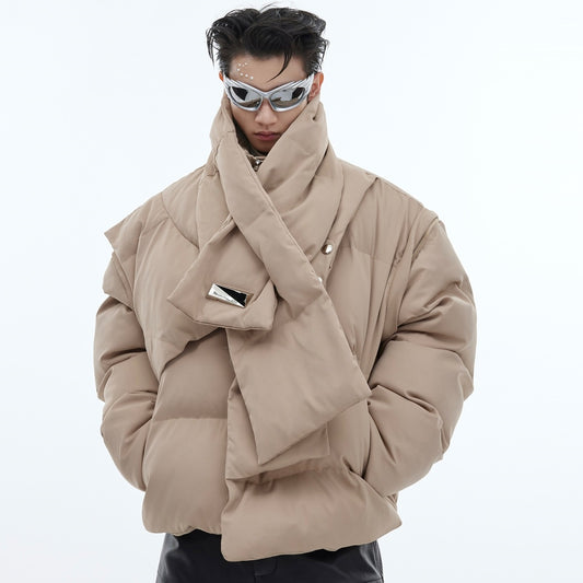 90 White Duck Down Stand-up Collar Down Jacket Scarf Design Short Thickened Coat