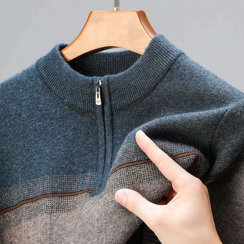 Zipper Collar Sweater Men's Thickened Long-sleeved Sweater